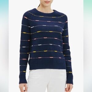 Cable Stitch Women's Stripe Sweater, Crewneck Long Sleeve Knitted Pullover Small